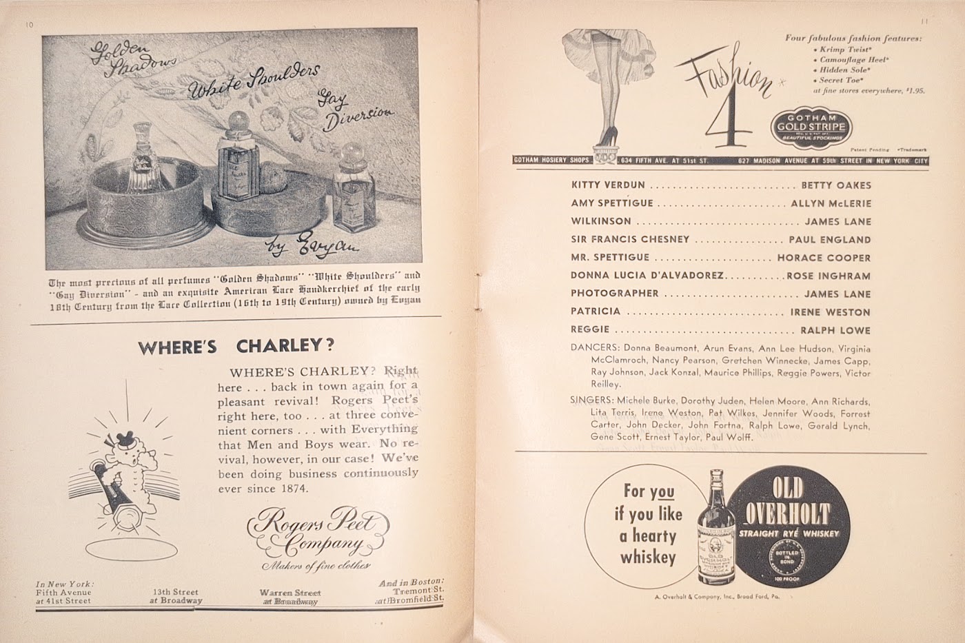 The company page. Kitty Verdun … Betty Oakes; Amy Spettigue … Allyn McLerie; Sir Francis Chesney … Paul England; with the full roster of dancers and singers for the Broadway engagement.