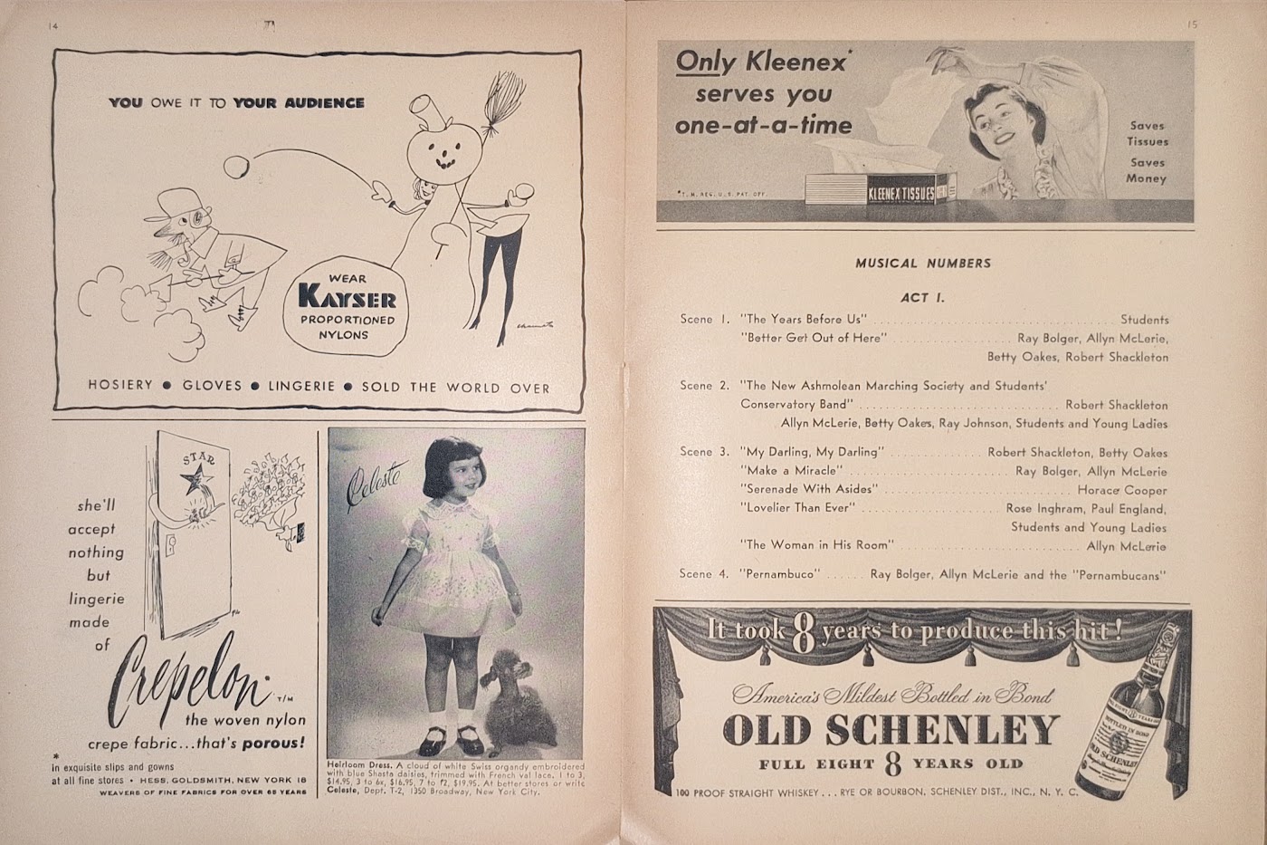 Robert Shackleton sings across Act I: “Better Get Out of Here” (with Bolger, McLerie and Oakes), leads “The New Ashmolean Marching Society and Students’ Conservatory Band,” and duets “My Darling, My Darling” with Betty Oakes.